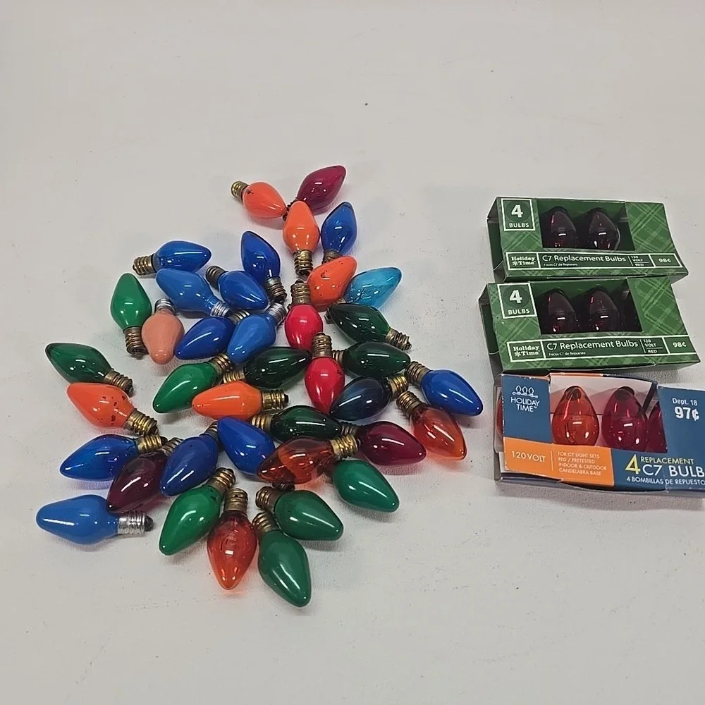 Vintage Christmas Lot of 50 C7 Multicolor & Flame Incandescent Light Bulbs Works